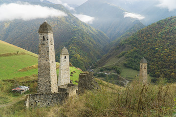 Battle towers Erzi in the Jeyrah gorge, Republic of Ingushetia