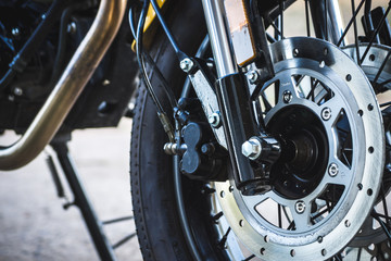 Fototapeta na wymiar Close up of a motorcycle wheel