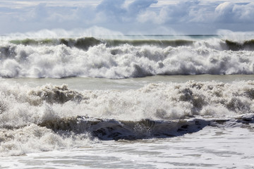 Beautiful stormy weather at the sea with big waves