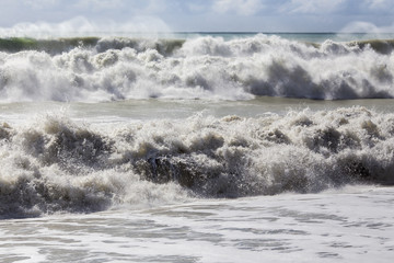 Beautiful stormy weather at the sea with big waves