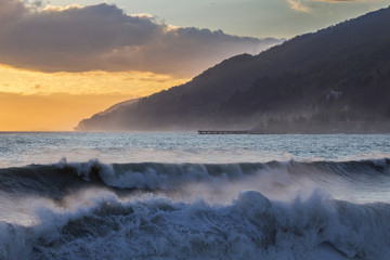 Beautiful stormy seascape at sunset time