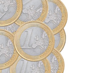 Close-up one euro coin details with copy space for your design isolate on white background.