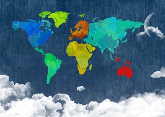 Colorful Map with  cloudy background