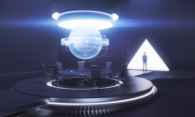 Dark meeting room with male shadow