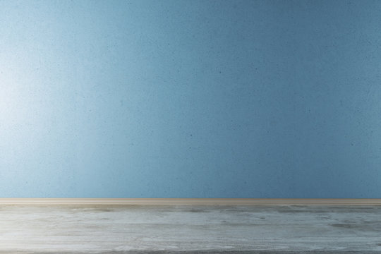 Interior With Blue Wall And Wooden Floor