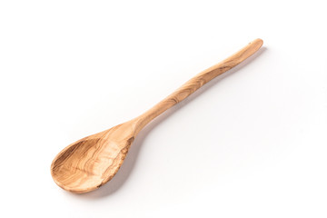 Isolated wooden spoon salad server on white background 