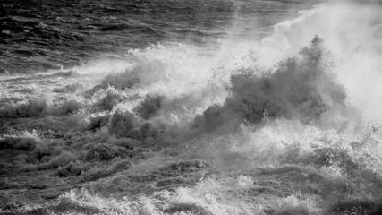 Rough sea in black and white.