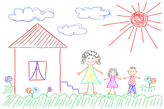 The children's drawing for a Mother's Day,  happy family