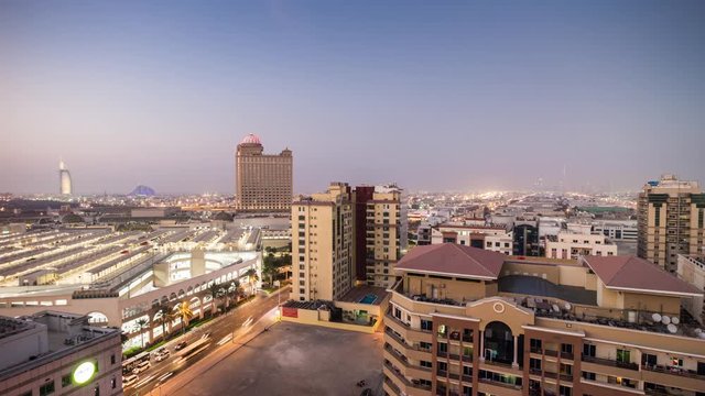 sunny day dubai al barsha rooftop cityscape panorama 4k time lapse uae
