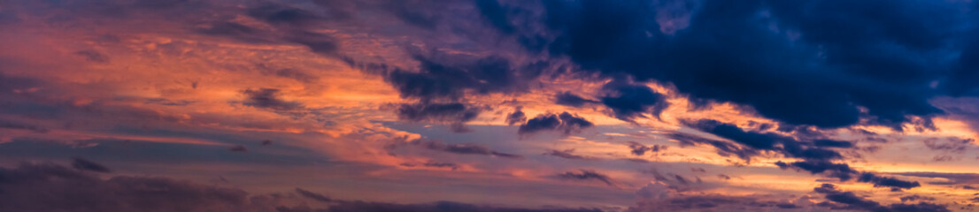Fototapeta na wymiar Panoramic view of the cloudy sky at sunset time