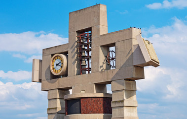 Bell tower and clock of the Basilica of Our Lady Guadalupe, Mexico city