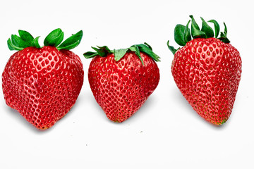 Close up of fresh strawberries on white background