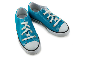 Blue children's sneakers isolated on a white background