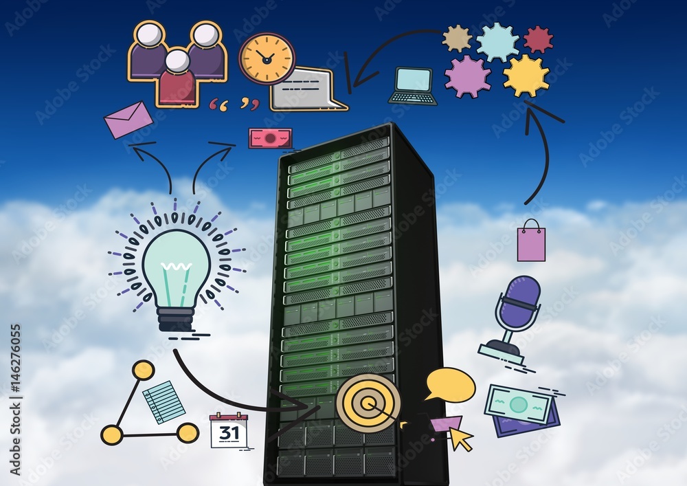 Poster composite image of data server and drawings