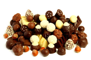 mix of chocolate candies sweets isolated on white background