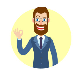 Hipster Businessman showing a okay hand sign