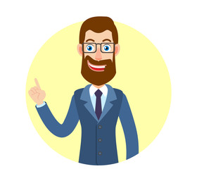 Hipster Businessman pointing up