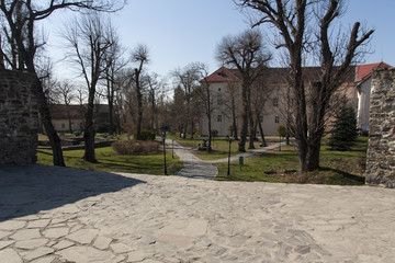 Residence of the nobility of the Middle Ages and the outer court photo of the medieval castle of Uzhhorod, Ungvar, in Ukraine