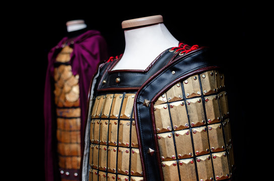 Mannequin Wearing An Oriental Coat Of Plates, Traditional Medieval Armor Of East Asian Cultures