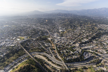 Afternoon aerial view of the Highland Park neighborhood in northeast Los Angeles California.  