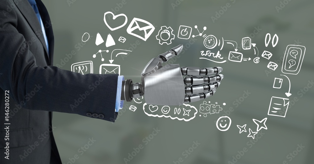 Aufkleber android handshake open and media icons drawings graphics