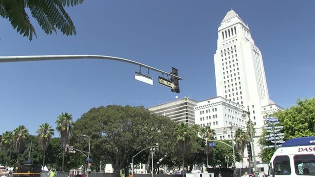 Views of downtown Los Angeles city, cityscape and traffic, California - 5
