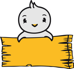 holz brett schild leere fläche schreiben text rahmen halten küken süß niedlich klein baby kind ente vogel comic cartoon