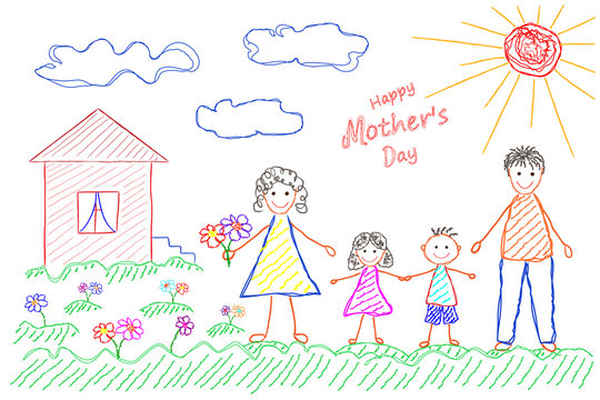 Детский рисунок маме, счастливая семья