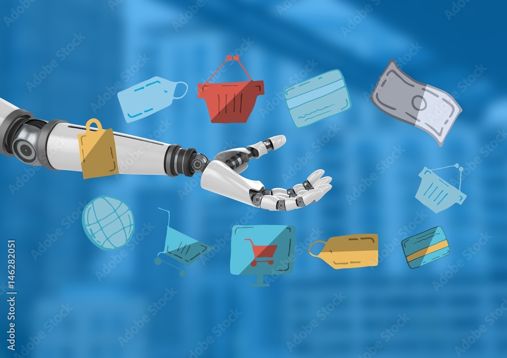 Aufkleber android hand open with e-commerce drawings graphics
