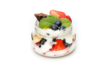 Delicious and healthy dessert on a white background