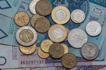 Polish money. Banknotes and coins