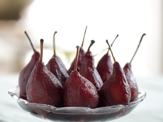 Pears cooked in wine