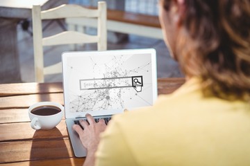 Woman working on laptop with search field