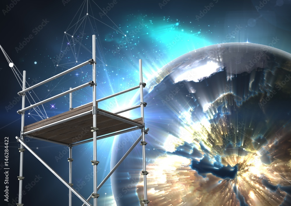 Poster planet earth interface with 3d scaffolding