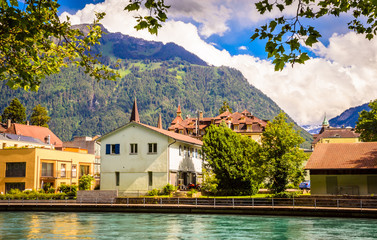 Fototapeta na wymiar Beautiful river landscape of Interlaken, Switzerland