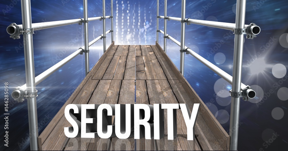 Poster security text with 3d scaffolding and space interface