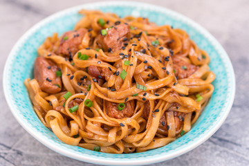 Stir Fried noodle with pork in soy sauced