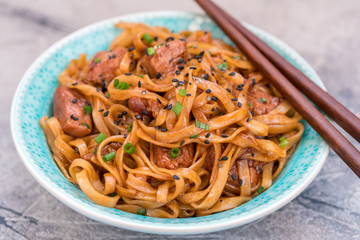 Stir Fried noodle with pork in soy sauced