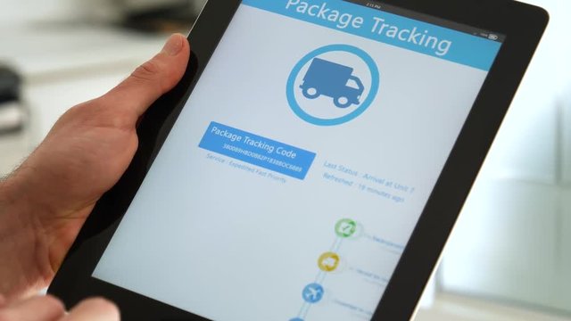 Tracking a package with the help of a tablet application.