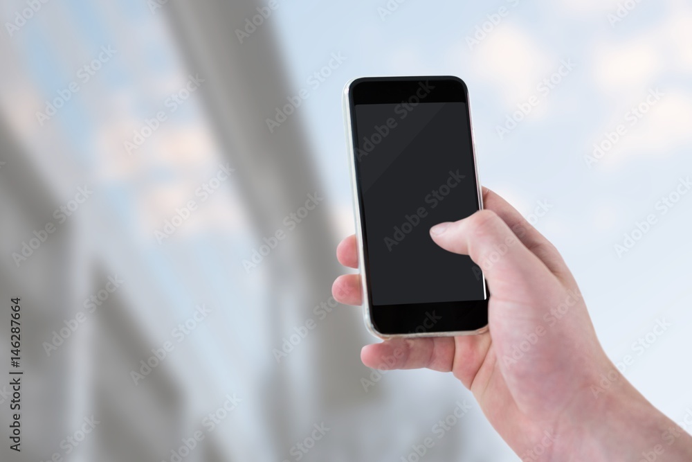 Poster man using smartphone