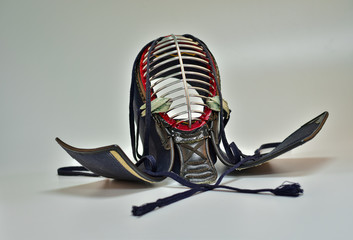 Kendo helmet close up isolate white background