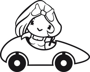 girl frau weiblich sexy hübsch schön küken spaß winken auto fahren führerschein schnell rennen wettrennen rasen süß niedlich klein baby kind ente vogel comic cartoon