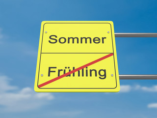 Obraz premium Season Change Concept Road Sign: Spring To Summer In German Language, 3d illustration