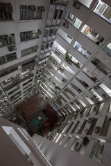 Looking down a condensed apartment in Hong Kong
