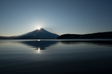 Sun setting at the tip of Mount Fuji