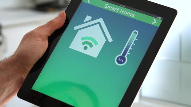 Checking the solar panel status on a smart home tablet app