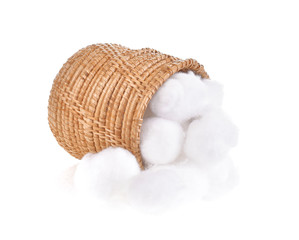 Fototapeta na wymiar A cotton ball in a basket on a white background