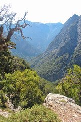 View of Samaria gorge on start trip place before descending in ravine