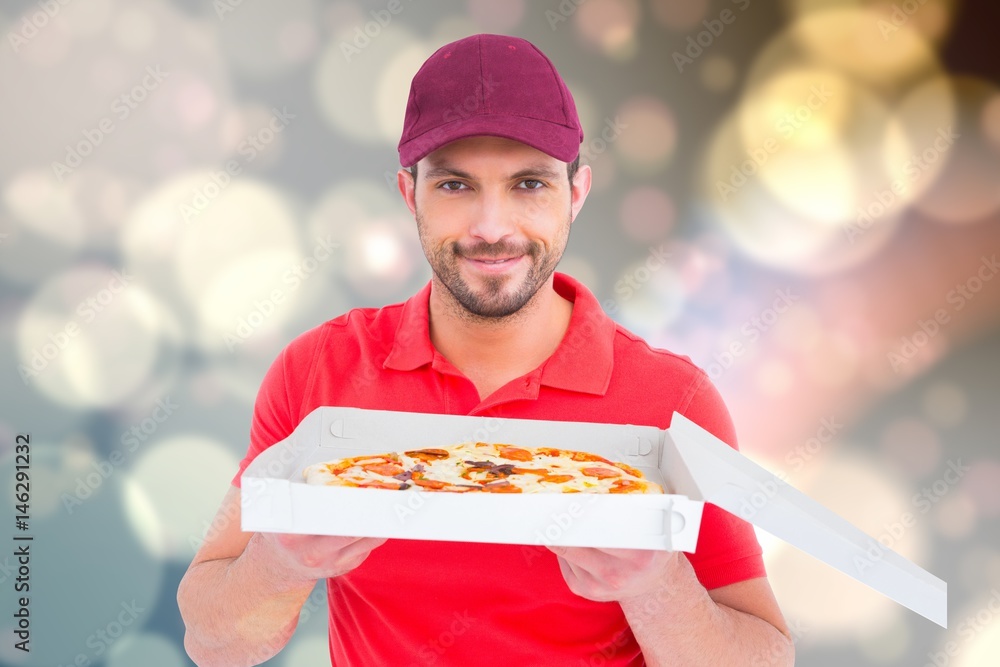 Poster Composite image of smiling man with pizza