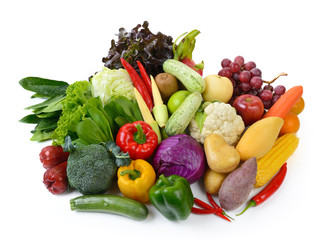 vegetables and fruits on white background